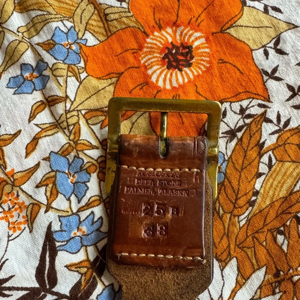 Vintage Brown Checkered Embossed Leather Belt Size 38 Made In Palmer Alaska